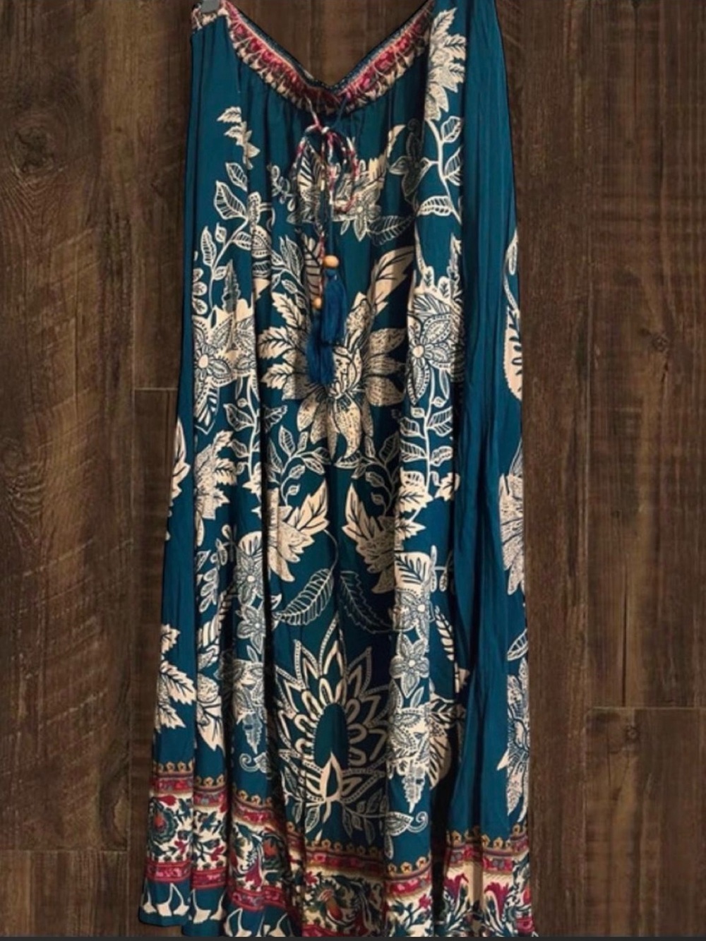 NATURAL LIFE Bohemian Teal Floral Maxi Skirt - Teal Floral